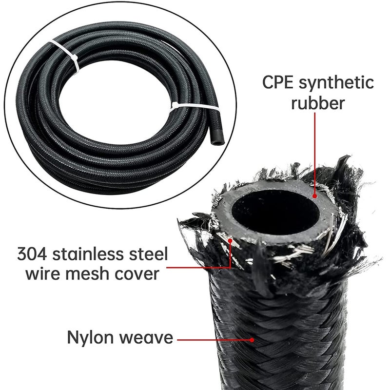 Partschoice 20FT 6AN 3/8" Nylon Stainless Steel Braided CPE Oil Gas Fuel Line Universal - Image 2